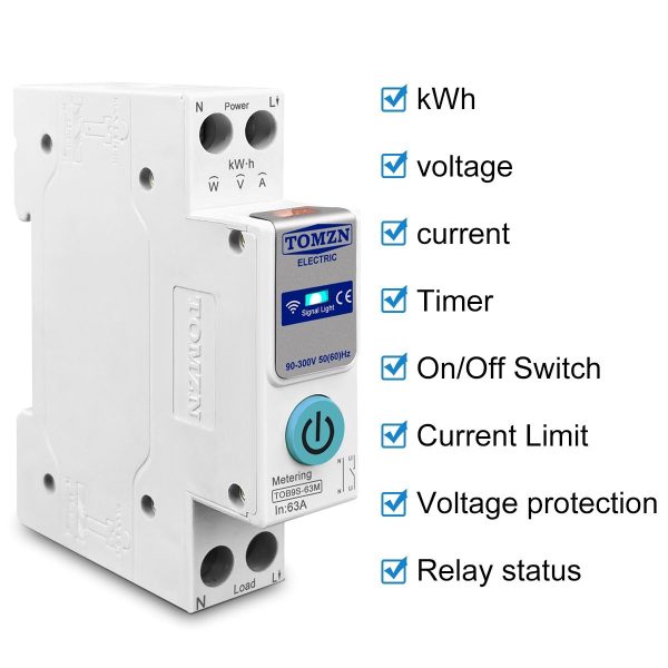TOMZN TOB9e-63M Ewelink 110V 220V, WIFI Smart Energy Meter Kwh Metering, Monitoring Circuit Breaker, Timer Relay Smart Home 63A, VA Control Device, Relay, VA Protector option, 2P - Image 4