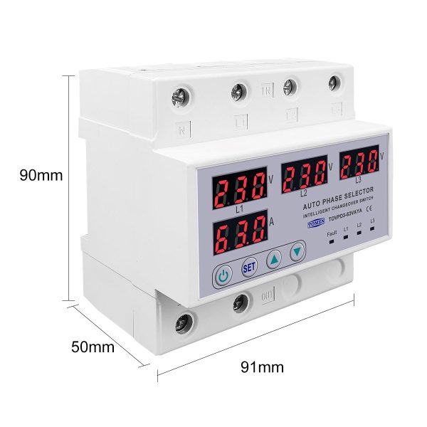 63A TOMZN 3 Phase 3P+N Din Rail Auto Phase Selector adjustable Over and Under Voltage current protection Monitor Relays Protector adjustable Over Under Voltage, current limit protection, Relay - Image 2