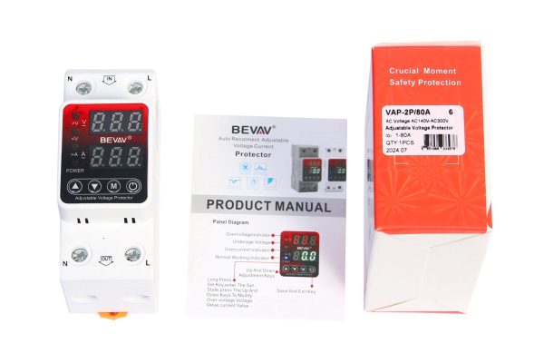 2P VA 80A, VA Control Device, BEVAV Din rail, adjustable Over Under Voltage, current limit protection, Relay, VA Protector 2P - Image 3